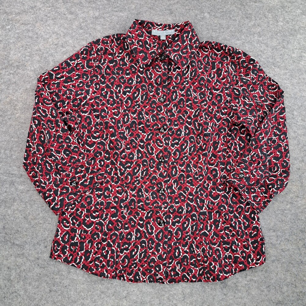Foxcroft Shirt Women 10 Fitted Red Button Long Sleeve Wrinkle Free Career Office